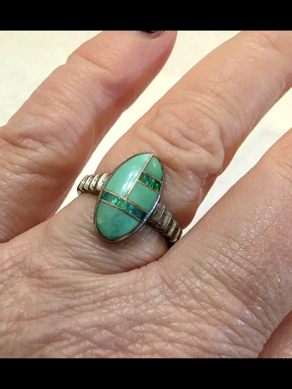 70s Navajo Teme Sterling Inlay Ring